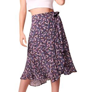Free People Women's Linaelle Wrap Midi Skirt Ruffled Floral Purple Size Small